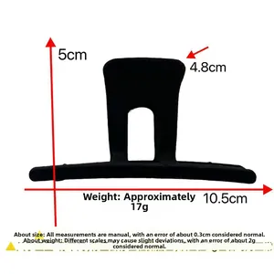 Detailed dimensions of large black flocked hair claw clip, 10.5cm long and 5cm high