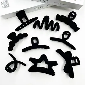 Elegant 8-piece matte black shark hair claw clip set for women with minimalist velvet finish