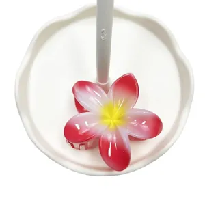 Molla per capelli a forma di plumeria con sfumatura rossa e bianca per vacanze
