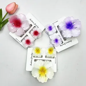 Set di 3 mollette per capelli a fiori con sfumature rosa viola e giallo a forma di frangipane