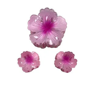 Set da 3 mollette per capelli a fiore, sfumatura rosa, resina traslucida elegante