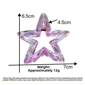 Detailed view of 7cm purple star hair claw clip with dimensions and spring mechanism