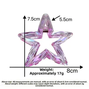 Detailed size chart for the star hair claw clip showing dimensions 8cm by 7.5cm