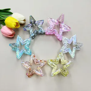 Set of 6 colorful star-shaped hair claws with holographic finish and metallic spring