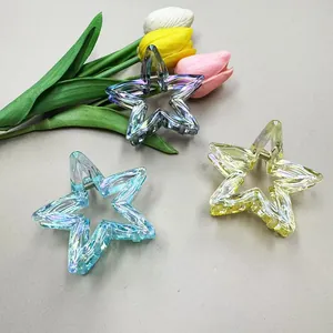 Detail showing set of three iridescent star-shaped hair clips with rainbow laser finish