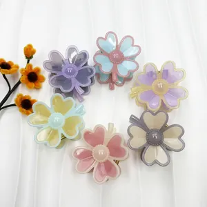 Elegant Flower Four Leaf Clover Hair Claw Clip For Women Sweet Macaron Color Plastic Aesthetic High-End Hair Accessories
