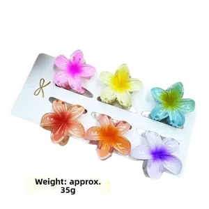 Sechsteiliges Set bunter 4cm Haarklammern in Blumenform auf Karte, Gewicht ca. 35g