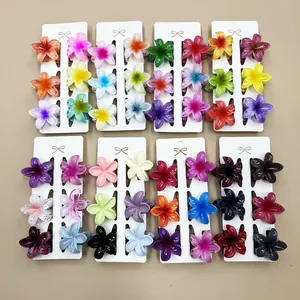 Bunte 4 cm Frangipani-Blüten-Haarklammer-Set für Damen-Strandurlaubs-Frisuren