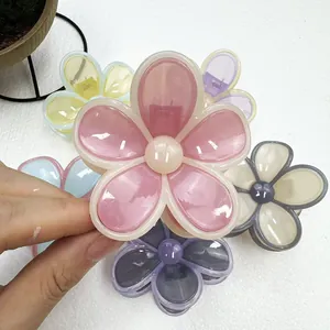 Women Vacation Style Plumeria Hair Claw Clip Matte Jelly Five Petal Flower Hair Catch Clip For Thick Hair Sweet Floral Accessories Gift