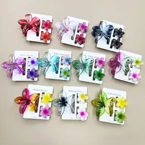 Set di mollette per capelli a forma di fiori di frangipane con petali lucidi e sfumati colorati
