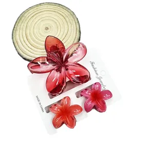 Set di 3 mollette per capelli a fiore di plumeria in resina rossa, rosa e arancione