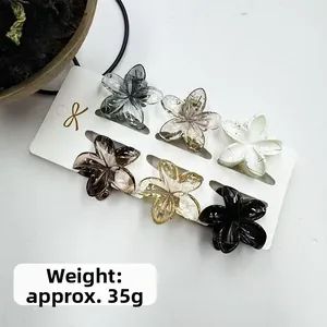 Set aus sechs Haarspangen in Blumenform in verschiedenen Farben auf einer weißen Karte