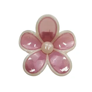 Pink jelly frangipani hair claw clip with five-petal flower design for women