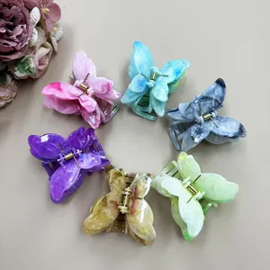 Sweet Butterfly Hair Claw Clip With Faux Marble Texture Acetate Hair Clamp Elegant Fairy Style Hair Accessory For Women