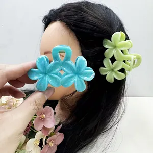 Détails de pinces à cheveux fleur de frangipanier en résine bleu et vert éclatant