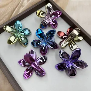Modern Electroplated Frangipani Flower Hair Clip for Women Gradient Plumeria Side Clip Fashion Vacation Hair Accessories Jewelry