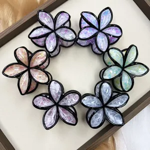 Mollette per capelli a forma di plumeria marmorizzata in vari colori stile vacanza