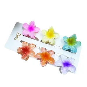6er-Set bunte 4cm Haarspangen in Plumeria-Blütenform mit verschiedenen Farbverläufen
