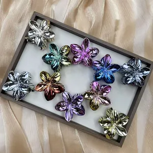 Metallic Plumeria Flower Hair Claw Clip For Women Electroplated Gradient Frangipani Shark Clip Vacation Styling Hair Accessory