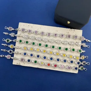 Luxus Kupfer Quadrat Zirkonia Halo Armband Für Damen Versilbert Geometrisch Mehrfarbig Funkelnd Kristall Schmuck Geschenk