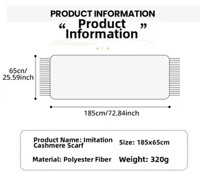 Detailed size chart for the leopard print scarf showing 185x65cm dimensions and 320g weight