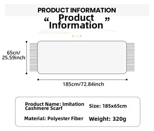 Größentabelle für den 320g schweren Kaschmir-Imitat Schal mit Maßen 185x65cm