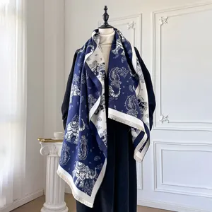 Elephant Paisley Pattern Imitation Cashmere Scarf Thick Warm Winter Shawl With Tassels Double Sided Jacquard Wrap For Women