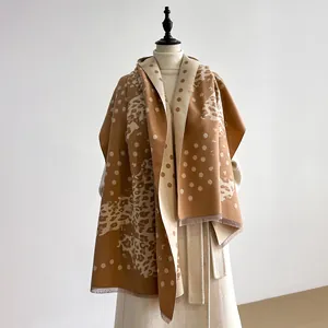 Elegant thick leopard print winter shawl scarf for women with warm tassel edges