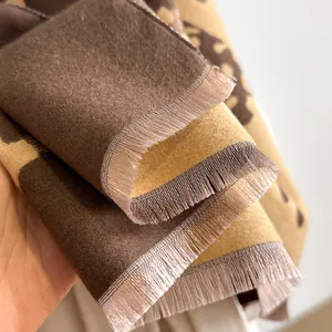 Thick winter pashmina shawl for women with leopard print and fringe tassels
