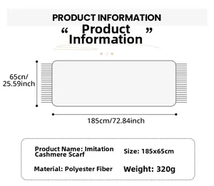 Detailed size and material specification chart for the floral imitation cashmere scarf