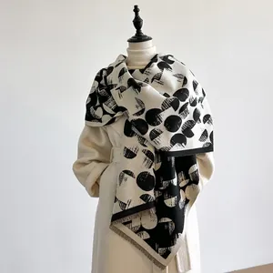 Elegante Sciarpa in Imitazione Cashmere a Pois Geometrici per Donna Scialle Caldo Spesso Con Frange Sciarpa Moda Inverno Autunno