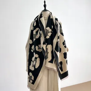 Vintage Britischer Stil Leopardenmuster Quaste Schultertuch Verdickt Warm Kaschmir-Imitat Schal Für Damen Winter Herbst Wrap