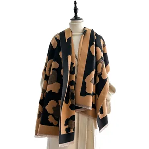 Klassischer Leoparden-Schal mit Fransen, warmer Winterwickel für Damen im Vintage-Stil