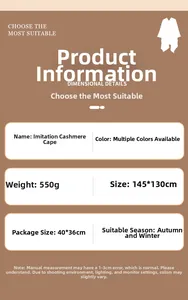 Faux cashmere shawl cape details: 550g weight, 145x130cm size for autumn and winter