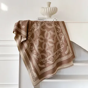 Winter faux cashmere scarf with baroque jacquard pattern and Greek key border fringe