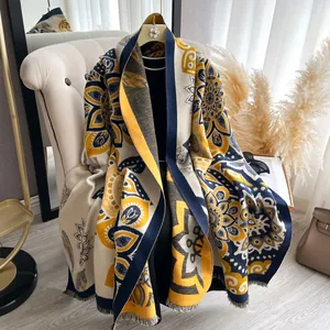 Women Vintage Ethnic Floral Print Scarf Thick Warm Shawl Bohemian Mandala Tassel Wrap Winter Neck Warmer Stylish Pashmina