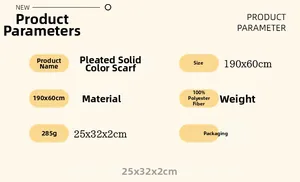 Detailed size and material guide for 100% polyester pleated scarf, 190x60cm and 285g