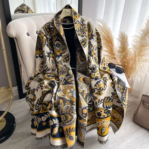 Women Ethnic Paisley Print Scarf Retro Tassel Shawl Wrap Soft Polyester Jacquard Winter Warm Pashmina Large Scarf Gift