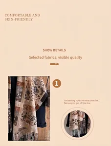 Détail d'une écharpe florale paisley montrant des coutures fines et des franges