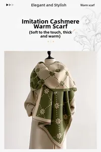 Gros plan du tissu doux imitation cachemire et motif de marguerites sur l'écharpe d'hiver