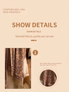 Detail showing high-quality edge stitching and vintage floral embroidery on scarf