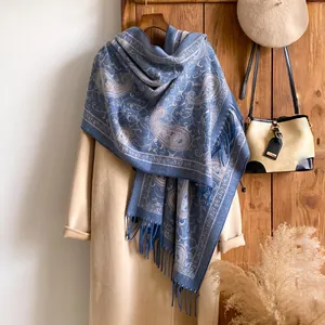 Dames Imitatie Kasjmier Sjaal met Paisley-patroon Etnische Omslagdoek met Kwasten Dikke Winter Sjaal Jacquard voor Kantoor