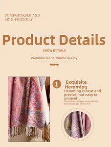Close-up of vintage paisley pattern shawl featuring fine fringe edges and lockstitch detail