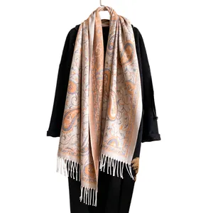 Dikke kasjmier-achtige paisley pashmina sjaal met franjes voor winterwarmte