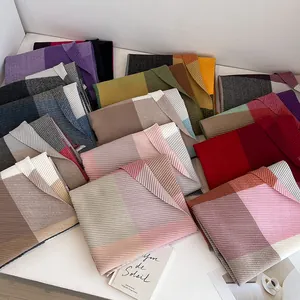 Chic multi-color pleated patchwork scarf in various pastel tones with crinkled texture