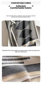 Detail of soft cashmere-like fabric with wave pattern and fine twisted tassels fringe