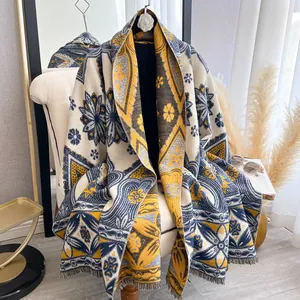 Retro Ethno Blumen Pashmina Schal Für Damen Kaschmir-ähnlich Polyester Jacquard Quaste Große Winter Schultertuch Wrap Böhmisch Paisley