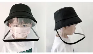 Close-up of kids protective cotton sun hat with a transparent anti-droplet face shield