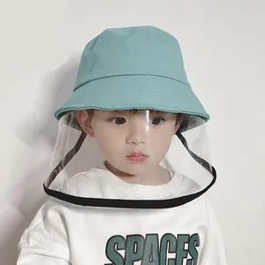 Children Protective Bucket Hat Pure Cotton Anti-Droplet Sun Hat With Clear TPU Face Shield For Boys Girls Toddler Outdoor Cap