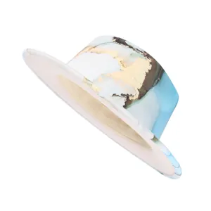 Chapeau fedora en laine tie-dye avec imprimé marbré bleu et doré au style élégant